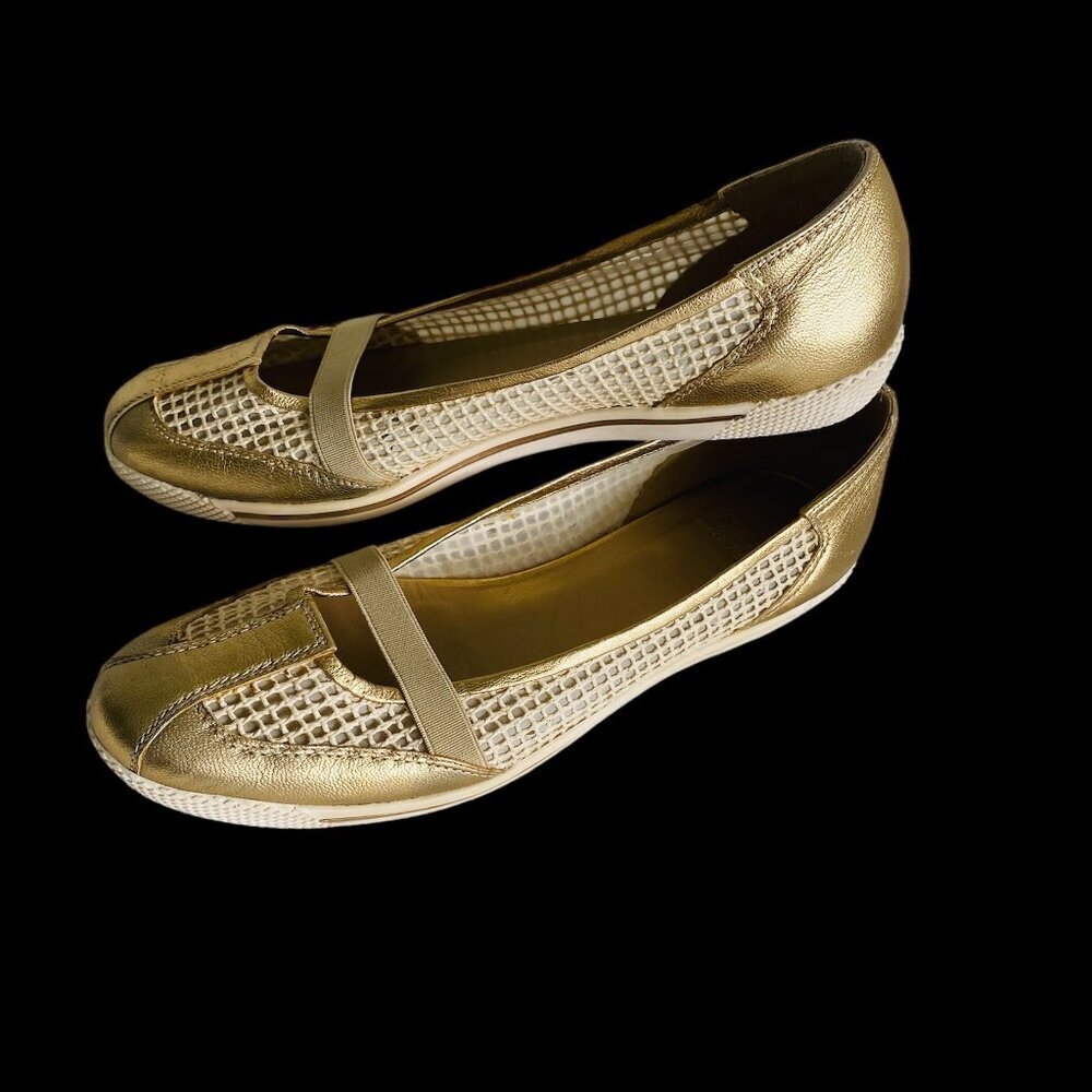 Stuart Weitzman Metallic Gold Mesh Flats